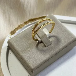 Anel Duplo Aro Torcido e Cravejado