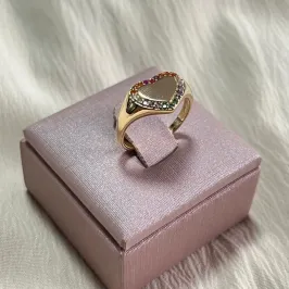 Anel Coração Borda Colorida