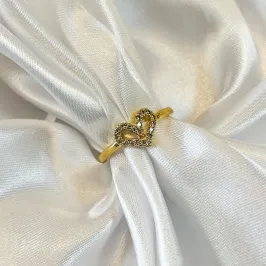 Anel Cravejado Coração Vazado
