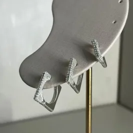 Trio Argolas Quadradas Frente Cravejada