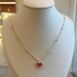 Colar Bolinhas com Coração Vermelho