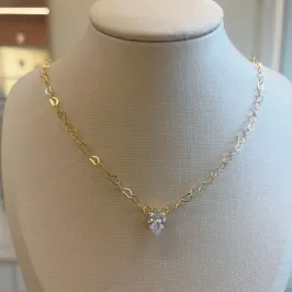 Colar Corações com Gota em Zircônia