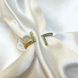 Anel Dois Traços Aberto Cravejado