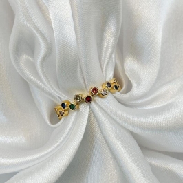 Anel Bolinhas Coloridas Intercaladas