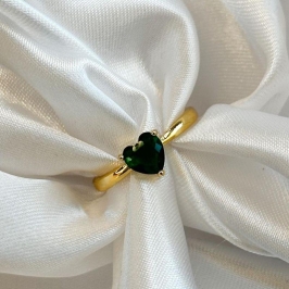 Anel Coração Zircônia Verde