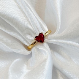 Anel Coração Zircônia Vermelha