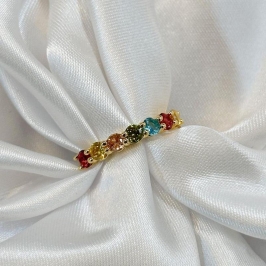 Anel Zircônias Redondas Coloridas