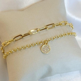 Pulseira Dupla com Pingente Cravejado