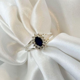 Anel Solitário Oval Azul Bic