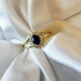 Anel Solitário Oval Azul Bic