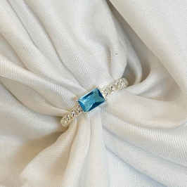 Anel Zircônia Azul Aro Trançado