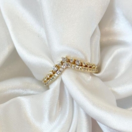 Anel Coroa em V Cravejado