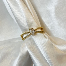 Anel Solitário Aro X com Bolinhas