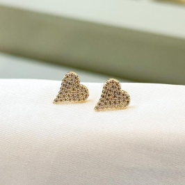 Brinco Coração Cravejado Ponta Fina