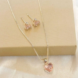 Conjunto Coração Zircônia Rose