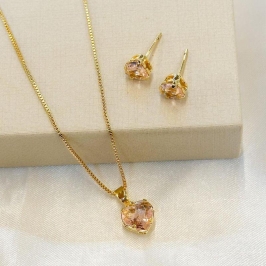 Conjunto Coração Zircônia Rose