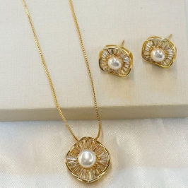 Conjunto Pérola Zircônia Baguete