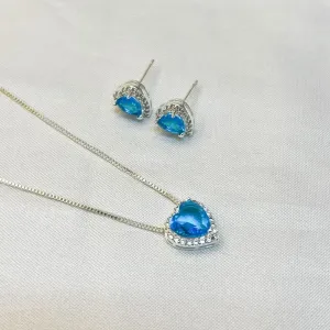 Conjunto Coração Azul Cravejado Borda