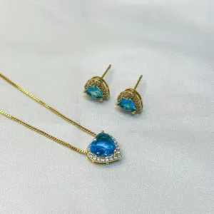 Conjunto Coração Azul Cravejado Borda