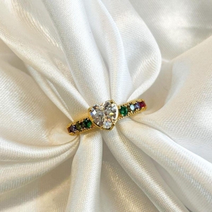 Anel Coração Zircônia Colorido