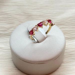Anel Corações Degradê Rubi com Rosa