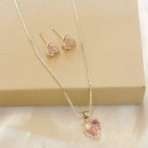 Conjunto Coração Zircônia Rose