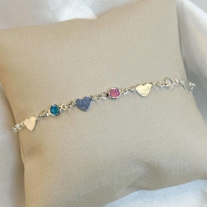 Pulseira Corações Pedra Rosa e Azul