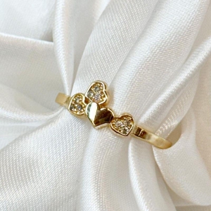 Anel Corações Cravejados e Liso