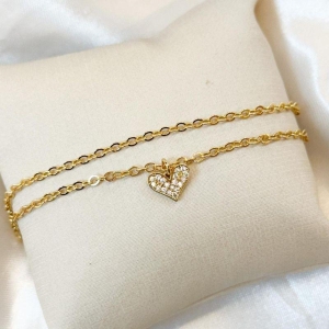 Pulseira Dupla Coração Cravejado