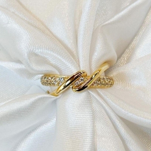 Anel Cravejado Detalhes Lisos