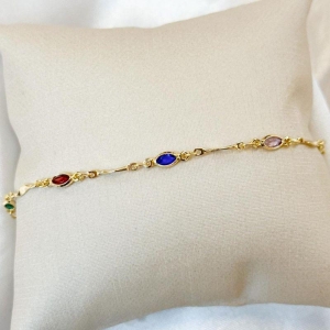 Pulseira Pedras Ovais Colorida