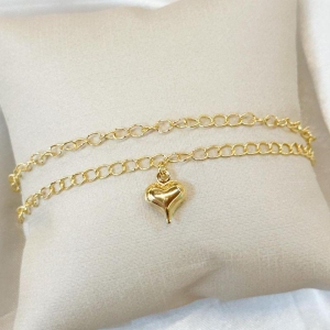 Pulseira Dupla Elos Coração Liso