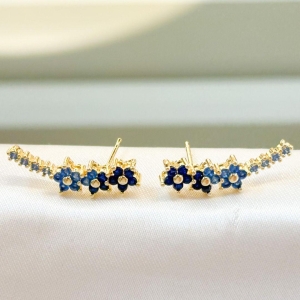 Brinco Ear Cuff Flores Azul