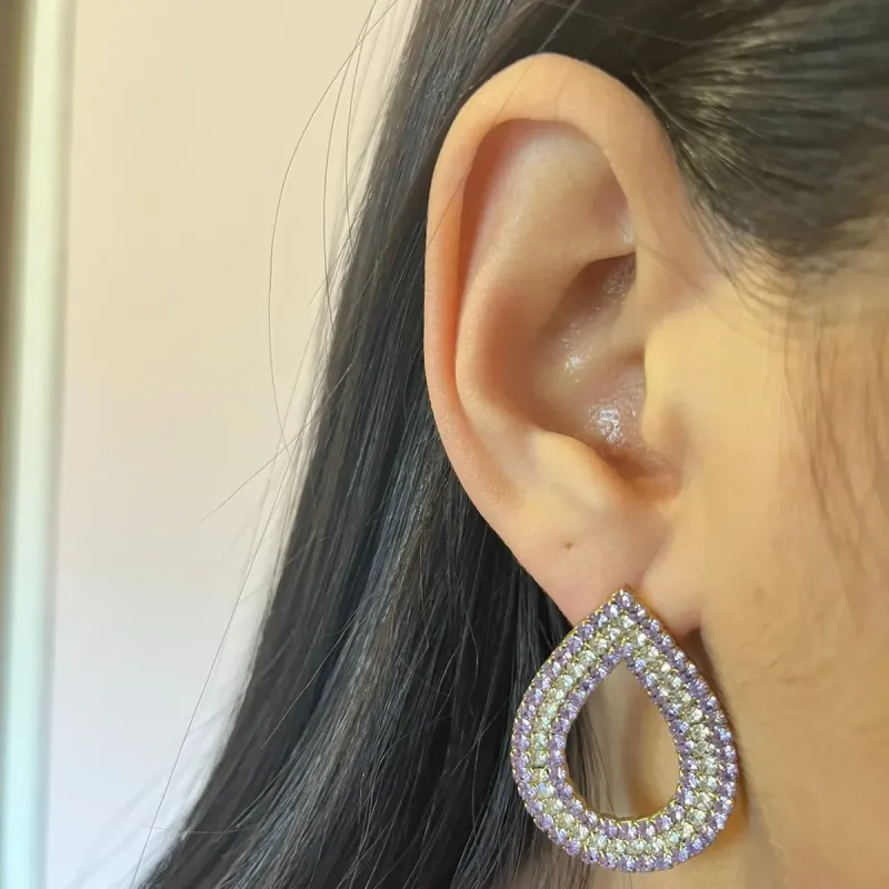 Brinco Gota Strass Roxo