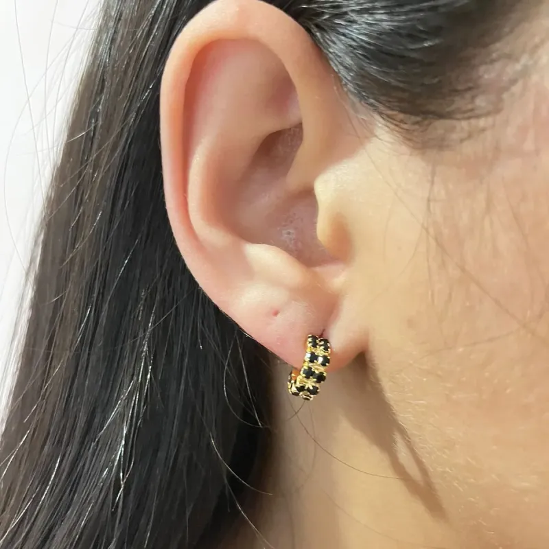 Brinco Mini Argola Strass Preto