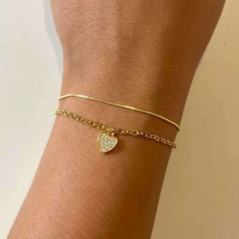 Pulseira Dupla Coração Cravejado