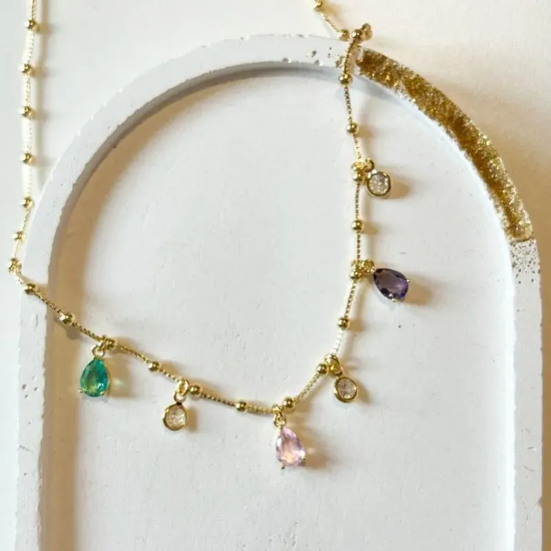 Choker Gotas Zircônias Coloridas