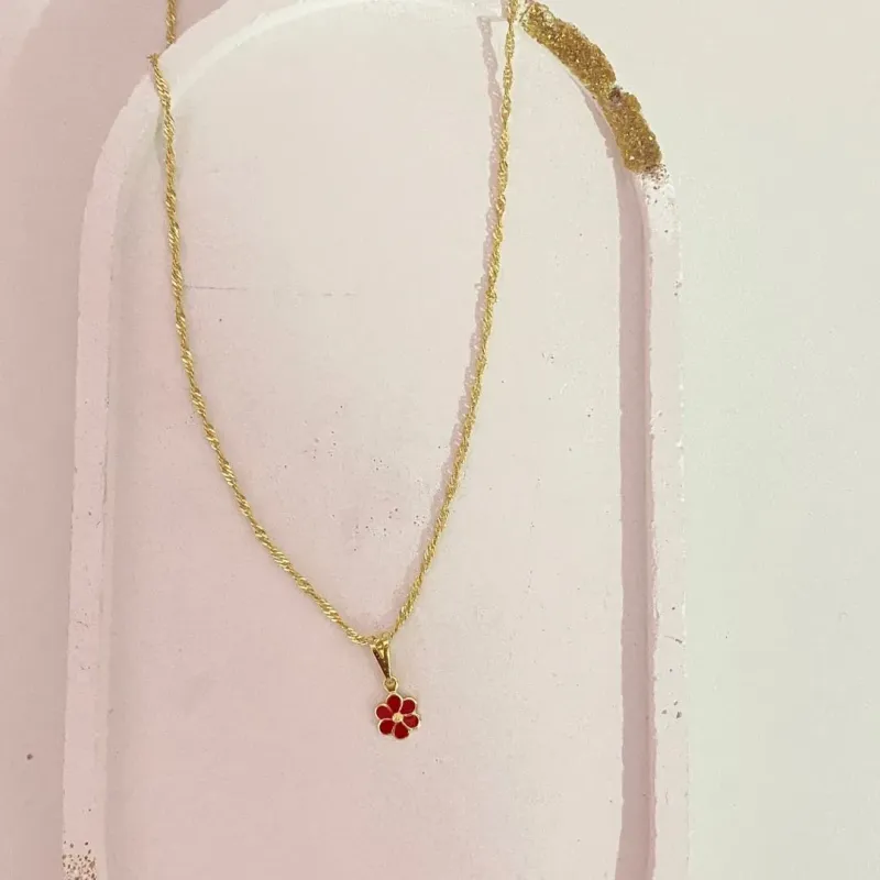 Colar Infantil Flor Vermelha