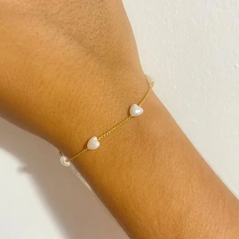 Pulseira Corações Pérola