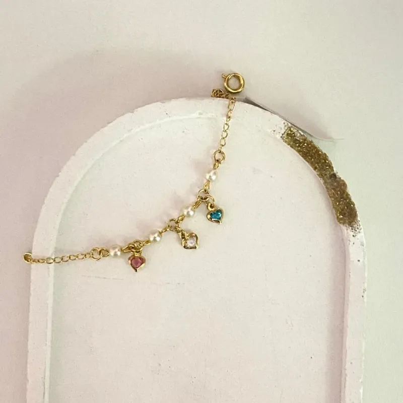 Pulseira Infantil Pérola e Corações