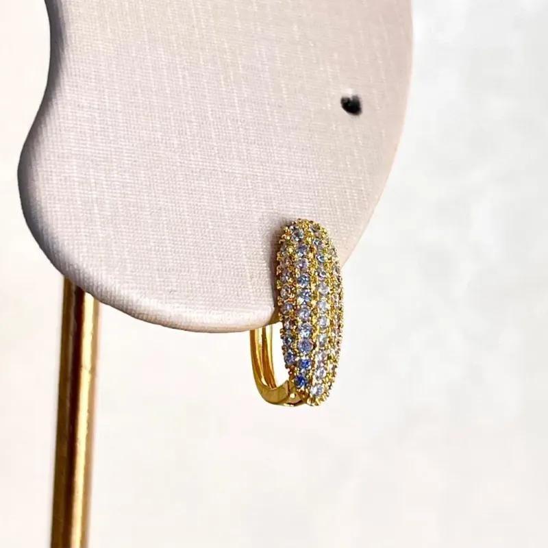 Brinco Argolinha Oval Cravejada