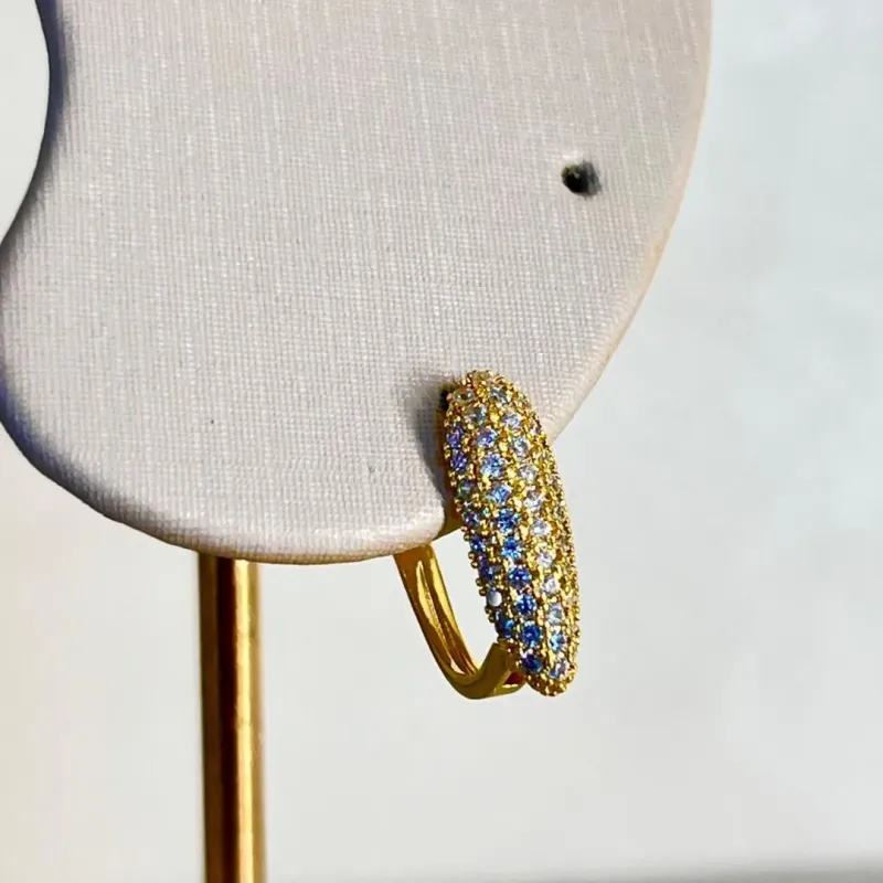 Brinco Argolinha Oval Cravejado