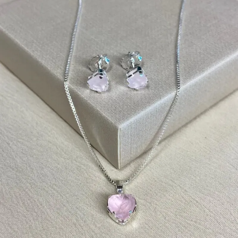 Conjunto Coração Zircônia Rosê