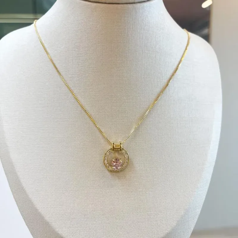 Colar Circulo com Zircônia Rosa