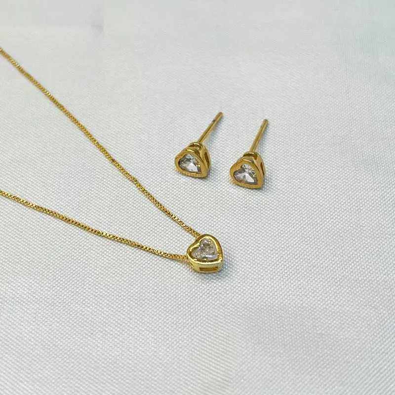 Conjunto Coração Zircônia Borda Lisa