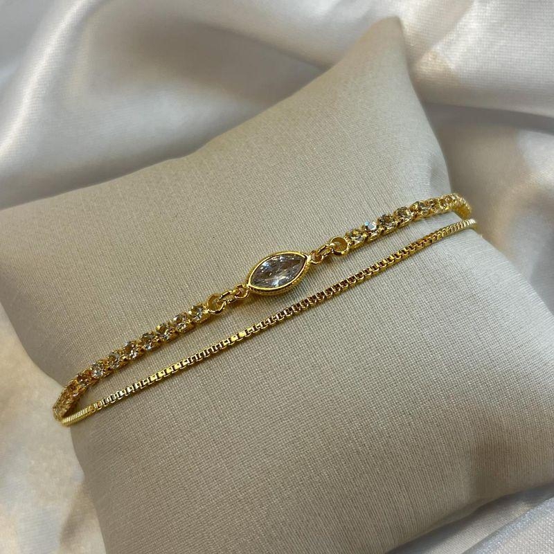 Pulseira Dupla Riviera com Navete