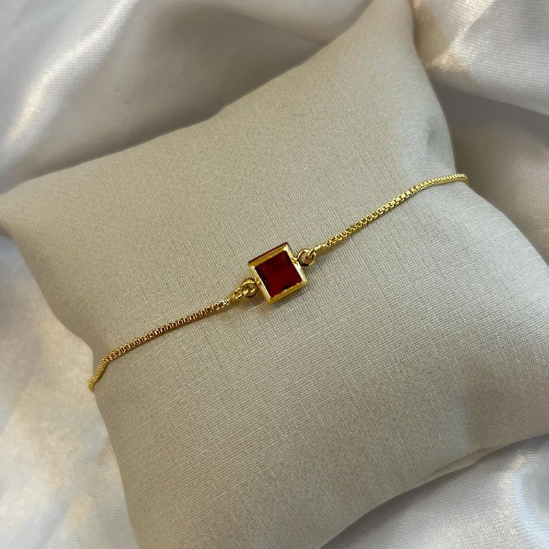Pulseira Quadrado Zircônia Rosa