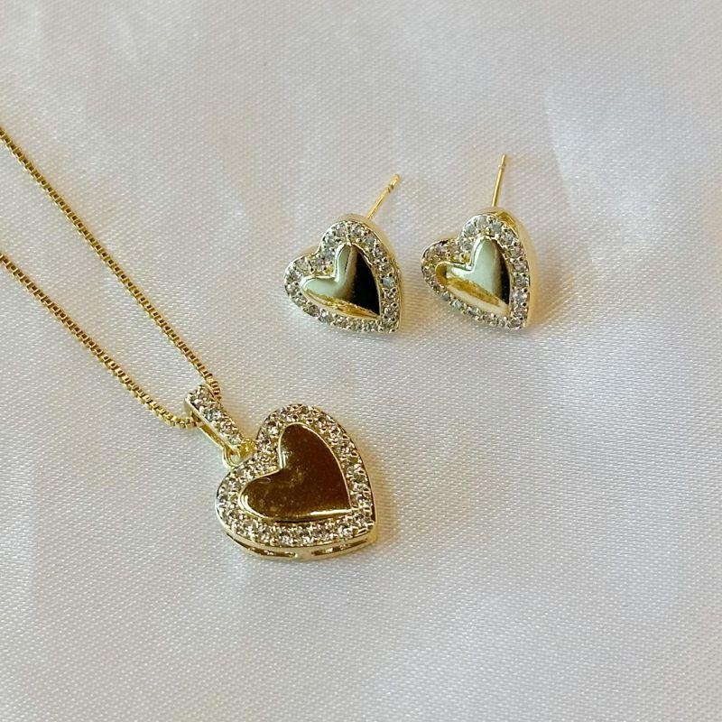 Conjunto Coração Liso Borda Cravejada