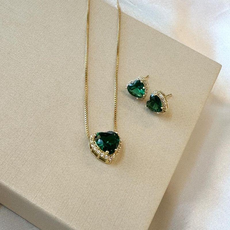 Conjunto Coração Verde Escuro