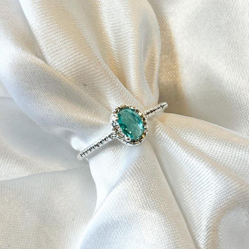 Anel Solitário Verde Água